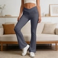 thumbnail image 1 of Yoga Pants Women High Waist Tummy Control Flared Leggings with Pockets Grey M, 1 of 4