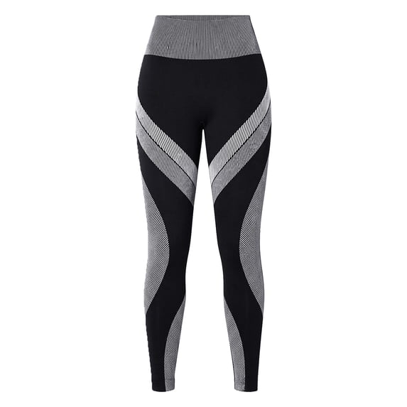 Yoga Pants Women High Waisted Breathable Tapered Color Block Hip Lifting Striped Sports Leggings White M