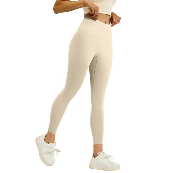 OIOLOYJM Yoga Pants Women High-Waisted Tummy Control Yoga Leggings Buttery Soft Workout Athletic Booty Tights Beige M