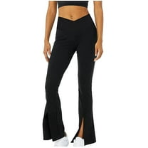 QWANG Black Flare Yoga Pants for Women, Crossover Bootcut High
