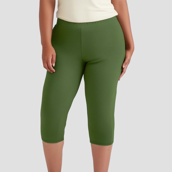 Yoga Pants Women Slim Fit Elastic Waist High Waist Stretchy Lightweight Solid Print Gym Capri Pants for Sporty Wear Green L