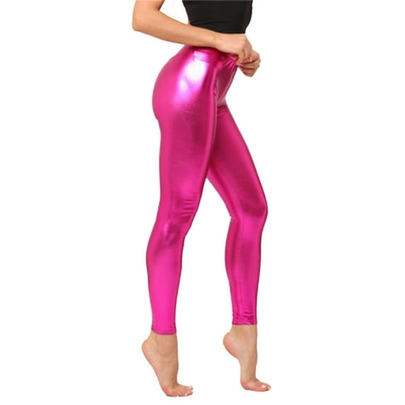 Yoga Pants Women Tall Set Capri Leggings for Women with Pockets High Waist Women's Colorful Shiny Leather Leggings Metallic Finish Skinny Fit Cropped 9/10 Length for Fall Versatile Fashion Pants