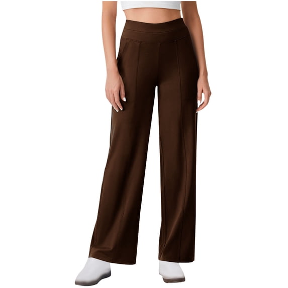Yoga Pants Women Wide Leg Pants With Pockets High Waist Stretch Dress Casual Fitness And Sports Tight And Nude Yoga Long Pants Brown