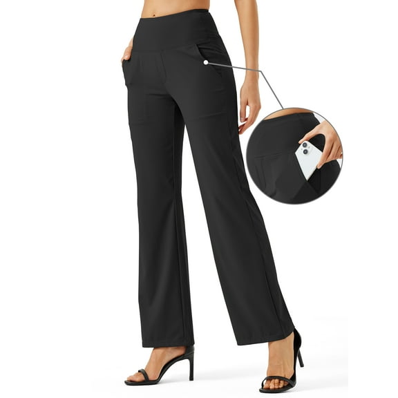 ZUTY Yoga Pants Women Wide Leg Work Dress Pants High Waist Stretch Loose Casual Sweatpants With Pockets Black S