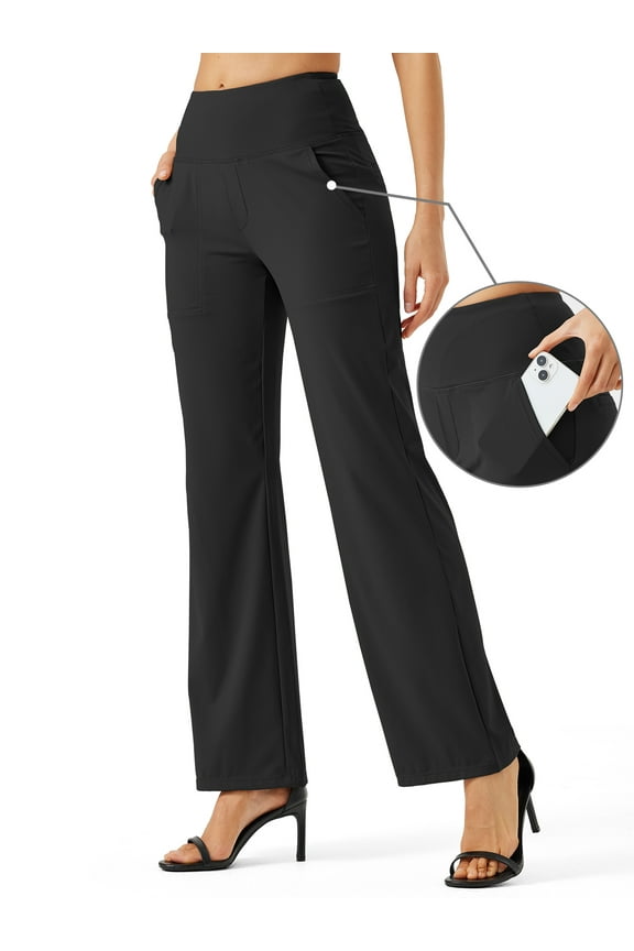 Yoga Pants Women Wide Leg Work Dress Pants High Waist Stretch Loose Casual Sweatpants With Pockets Black XXL