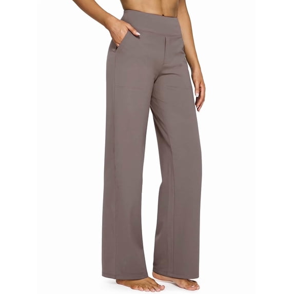 Yoga Pants Women Wide Leg Pants with Pockets High Waist Stretch Dress Casual Sweatpants Brown S