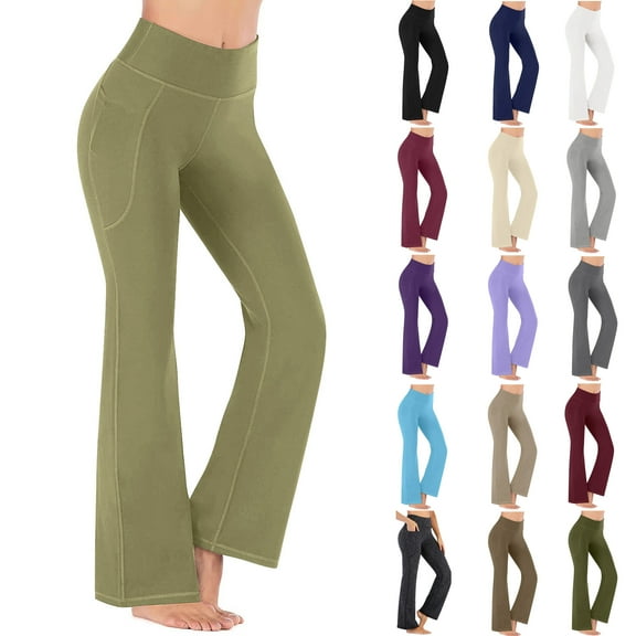 Yoga Pants Women Wide Leg Pants with Pockets High Waist Stretch Dress Casual Sweatpants Petite/Regular/Tall GreenB 2XL