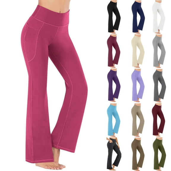 Yoga Pants Women Wide Leg Pants with Pockets High Waist Stretch Dress Casual Sweatpants Petite/Regular/Tall Hot Pink 4XL