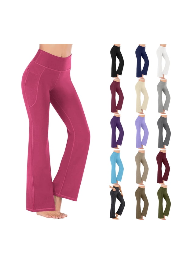Yoga Pants Women Wide Leg Pants with Pockets High Waist Stretch Dress Casual Sweatpants Petite/Regular/Tall Hot Pink 4XL