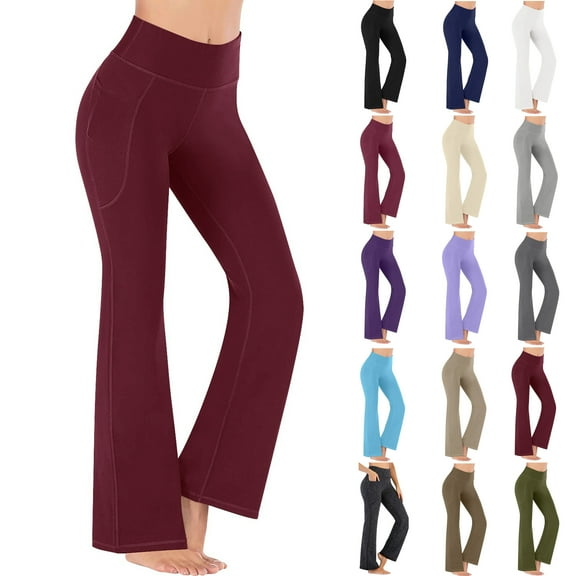 Yoga Pants Women Wide Leg Pants with Pockets High Waist Stretch Dress Casual Sweatpants Petite/Regular/Tall Red 2XL