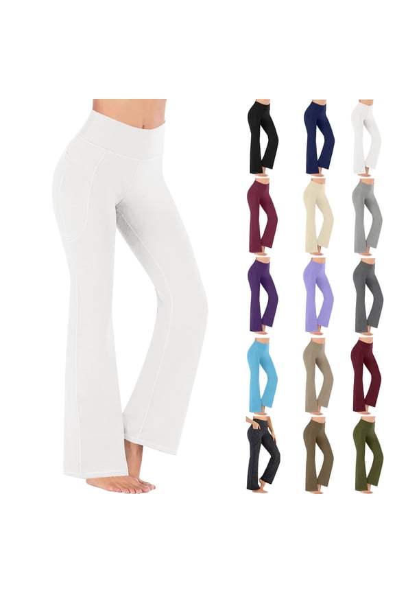Yoga Pants Women Wide Leg Pants with Pockets High Waist Stretch Dress Casual Sweatpants Petite/Regular/Tall White XL