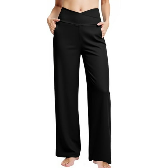 Yoga Pants Women Wide Leg Pants with Pockets High Waist Stretch Loose Casual Lounge Sweatpants