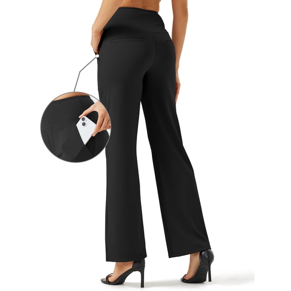Yoga Pants Women Wide Leg Work Pants with Pockets Stretch High Waist Dress Casual Sweatpants Black M