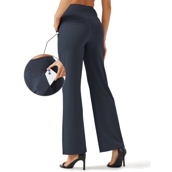 Yoga Pants Women Wide Leg Work Pants with Pockets Stretch High Waist Dress Casual Sweatpants Iron Grey XXXL