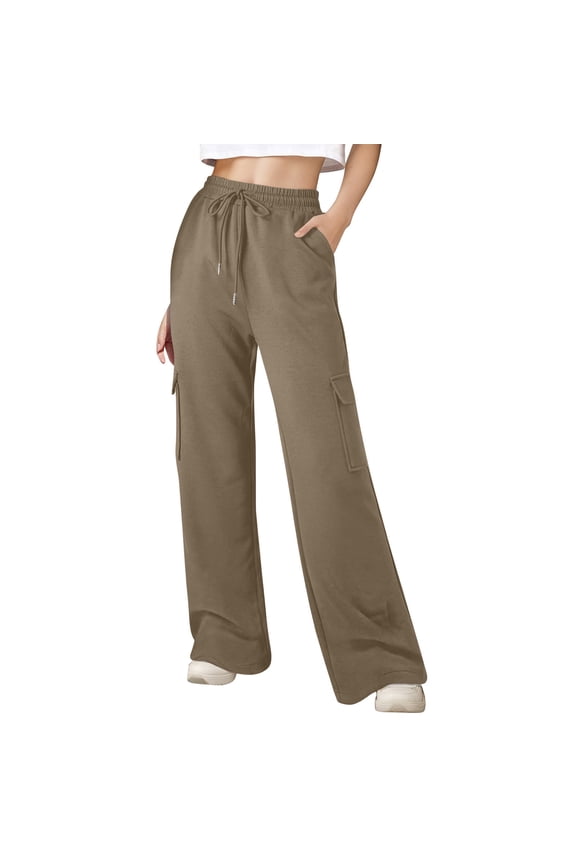 Yoga Pants Women Woman Sweat Pants Womens Solid Color Loose-fitting Casual Sports Jogging Trousers With Pockets Khaki S