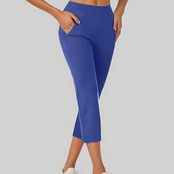 Yoga Pants Women For Work Dressy Solid Color Slim Capris Pull On Elastic High Waisted Leggings With Pockets Yoga Pants for plus Size Women Womens Yoga Pants with Pocket Tall Light Yoga Pants with