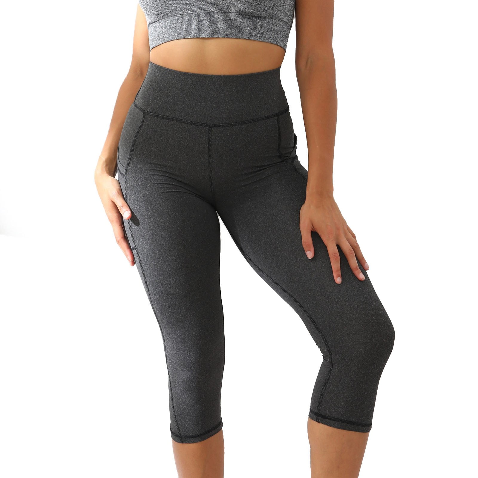 Yoga Pants Women Yoga Solid High Waist Pockets Side Cropped Color Yoga ...