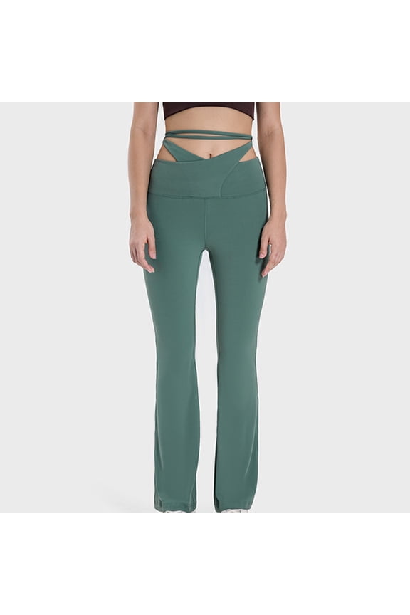 Yoga Pants Women's Solid Color For The Of Intersecting Waist Head Lace-up Elastic Yoga Pants Hip Lift Belly Fashion Everything Tight And Waist Flare Pants Plus Size Yoga Pants for Women Green S