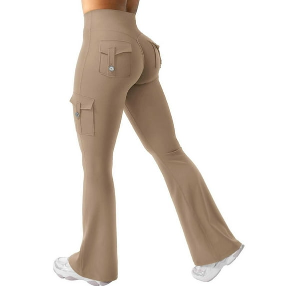 Yoga Pants Workout Flare Leggings With Pockets Hidden Scrunch High Waisted Cargo Gym Yoga No Front Seam Leggings Womens Pants