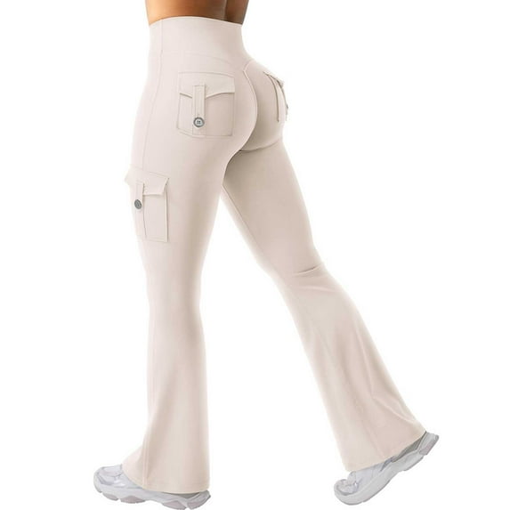 Yoga Pants Workout Flare Leggings With Pockets Hidden Scrunch High Waisted Cargo Gym Yoga No Front Seam Leggings Womens Pants