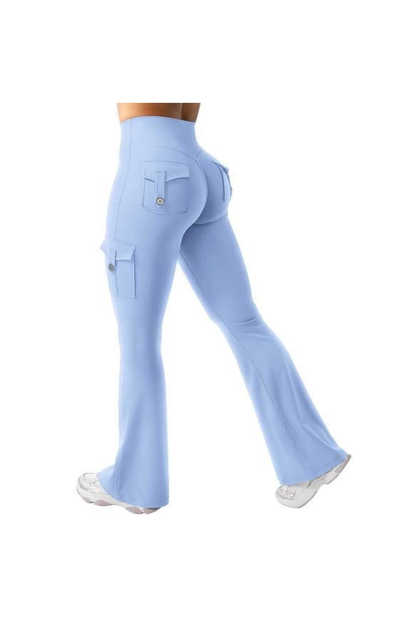 Yoga Pants Workout Flare Leggings With Pockets Hidden Scrunch High Waisted Cargo Gym Yoga No Front Seam Leggings Womens Pants