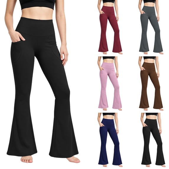 Yoga Pants Zaewscy Ladies High Waisted Elastic Yoga Pocket Flared Exercise And Fitness Training Wide Leg Flared Pants Black S