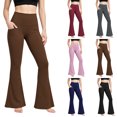 thumbnail image 1 of Yoga Pants Zaewscy Ladies High Waisted Elastic Yoga Pocket Flared Exercise And Fitness Training Wide Leg Flared Pants Brown S, 1 of 8
