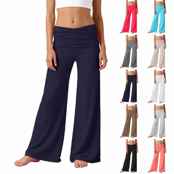 Yoga Pants for Girls Fold Over Low Rise Wide Leg Loose Girls Summer Pants Navy Girls Pants Size 5-14 Years