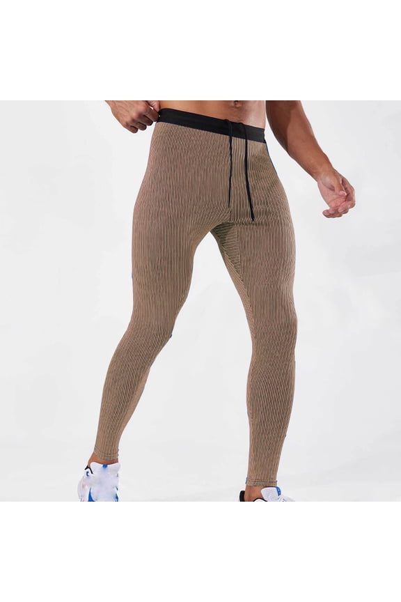 Yoga Pants for Men with Back Zipper Pocket Drawstring Elastic Waist Compression Pant Mens Stretchy Slim-Fit Color Block Athletic Workout Trousers