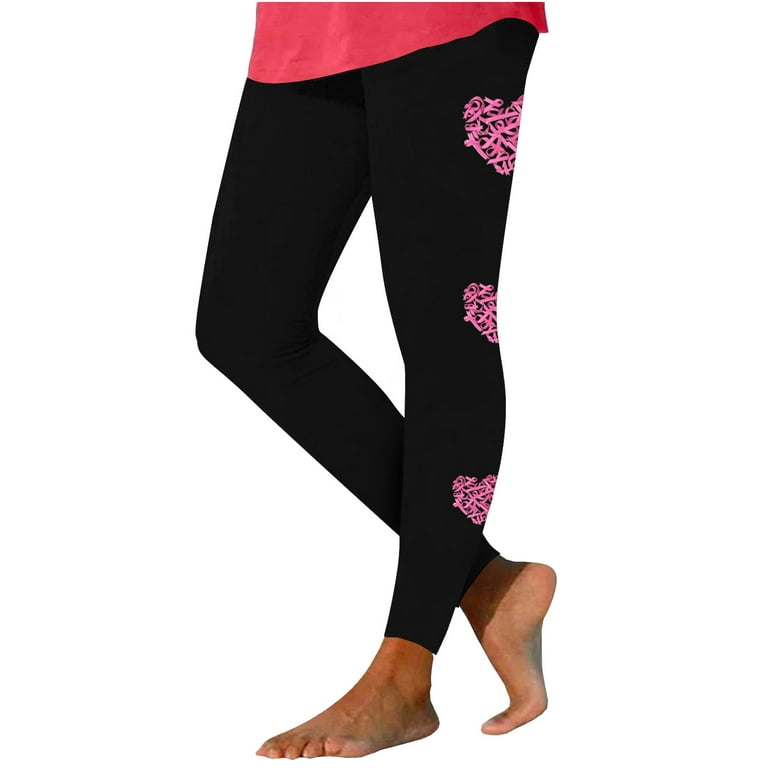 Yoga Pants for Women Breast Cancer Awareness Pink Ribbon Print Soft Trousers High Waist Workout Tights Leggings Black 2 2XL