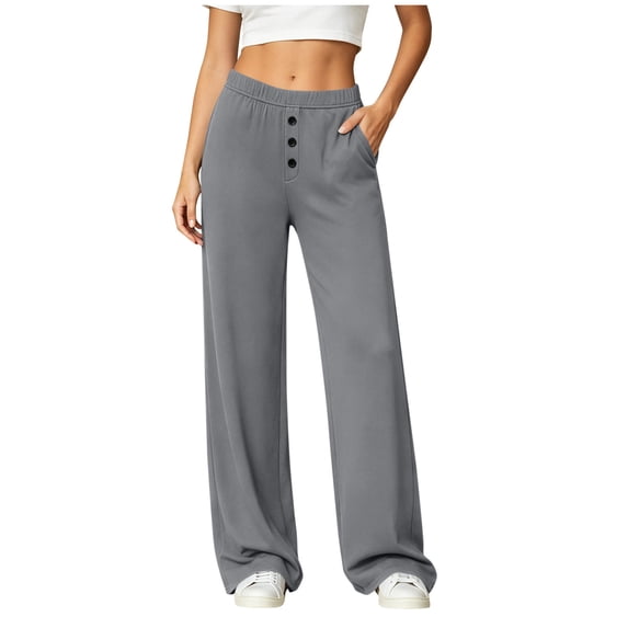 Yoga Pants for Women Elastic Waist Pocket Sport Wide Leg Pants Casual Solid Color Running Trousers
