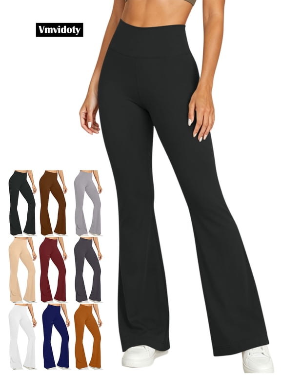 Yoga Pants for Women Flare Legs Foldover Stretch High Waisted Workout Athletic Pants 2_Black 2XL