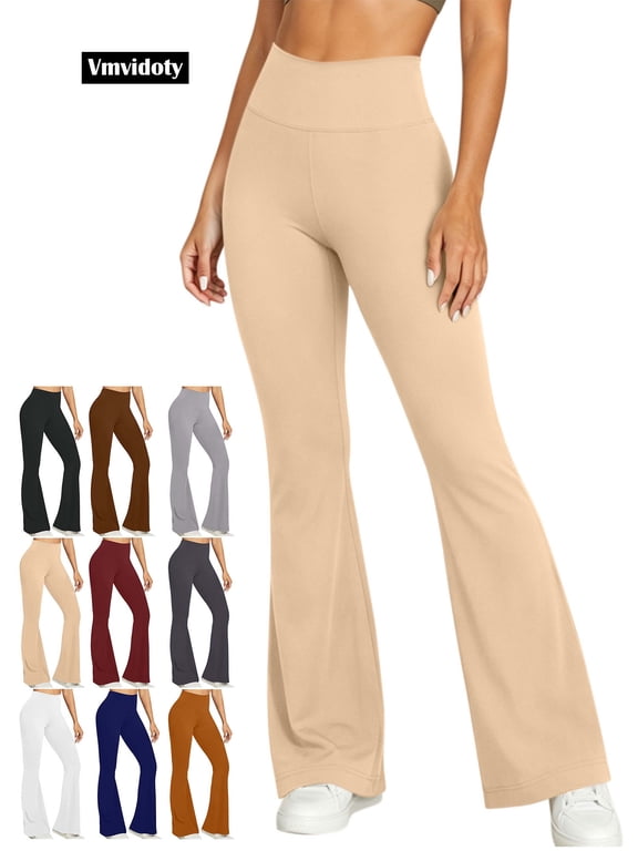 Yoga Pants for Women Flare Legs Foldover Stretch High Waisted Workout Athletic Pants 2_Khaki XL