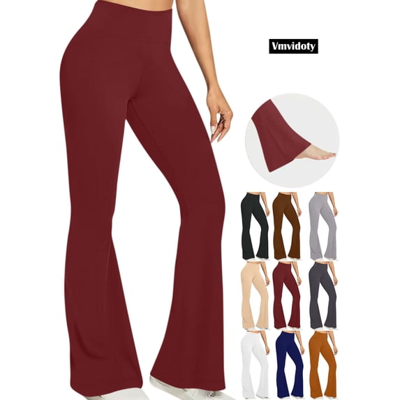 Yoga Pants for Women Flare Legs Foldover Stretch High Waisted Workout Athletic Pants 2_Wine S