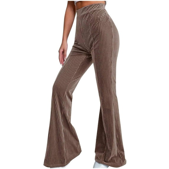 Yoga Pants for Women High Waist Corduroy Leggings Stretchy Flared Workout Trouser for Going Out