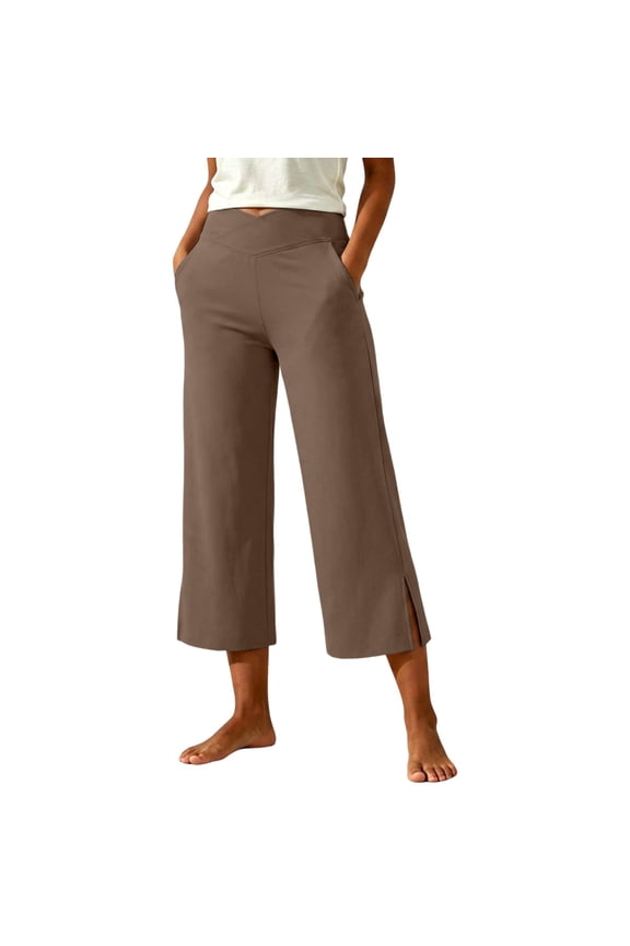 Yoga Pants for Women High Waisted Ankle Length Flare Leggings with V Waist Side Slits and Pockets for Workout Pilates Walking Studio Lounge Summer
