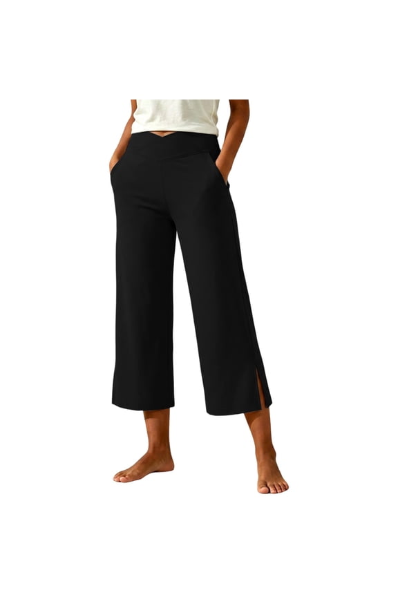 Yoga Pants for Women High Waisted Ankle Length Flare Leggings with V Waist Side Slits and Pockets for Workout Pilates Walking Studio Lounge Summer