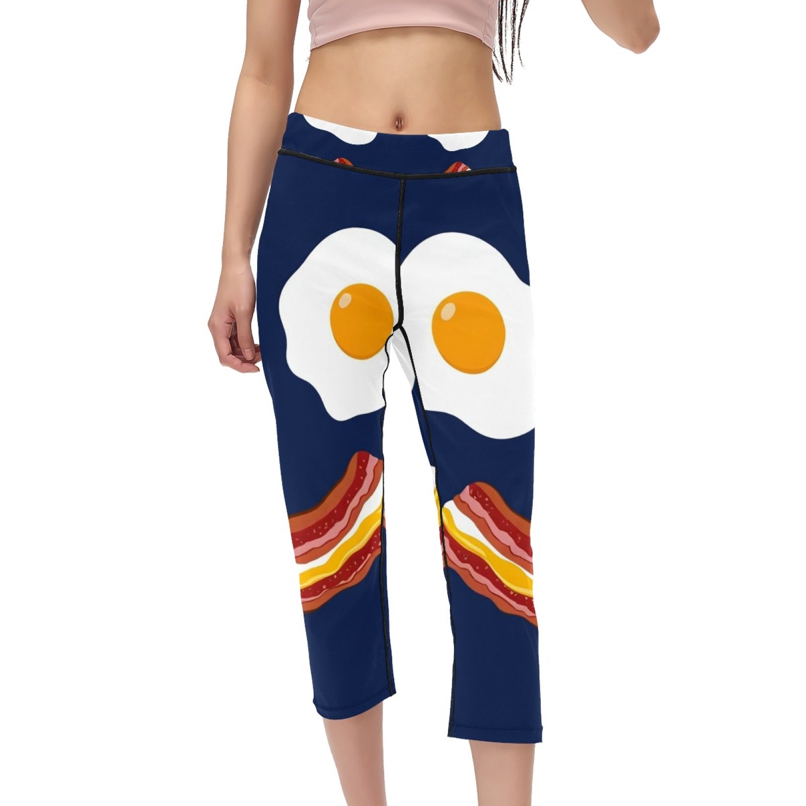 Yoga Pants for Women High Waisted Leggings Workout Sports Running Athletic Pants Cartoon Poached Egg Bacon Funny Navy Blue Walmart