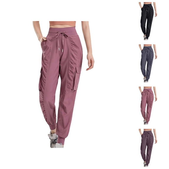 Yoga Pants for Women Loose Fit Workout Running Trousers with Drawstring Folded Hem Stretchy Activewear Performance Sports Bottoms