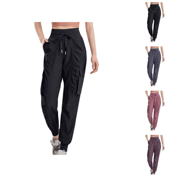 Yoga Pants for Women Loose Fit Workout Running Trousers with Drawstring Folded Hem Stretchy Activewear Performance Sports Bottoms