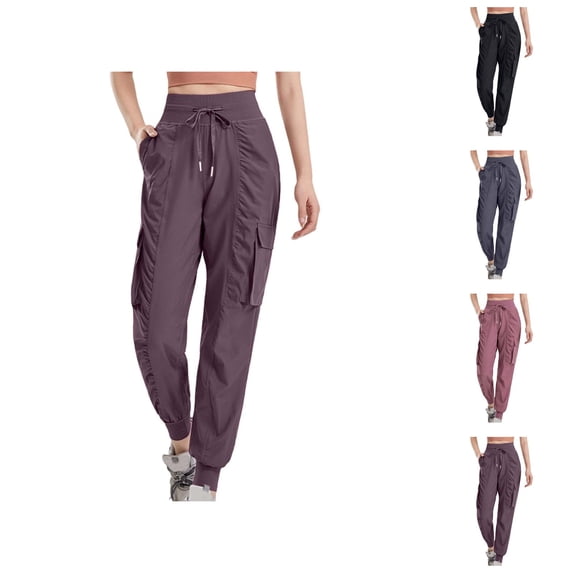 Yoga Pants for Women Loose Fit Workout Running Trousers with Drawstring Folded Hem Stretchy Activewear Performance Sports Bottoms