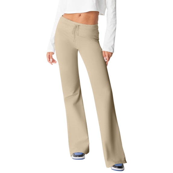 Yoga Pants for Women Low Rise Straight Leg Sweatpants Y2k Stretchy Loose Gym Leggings,Beige,L
