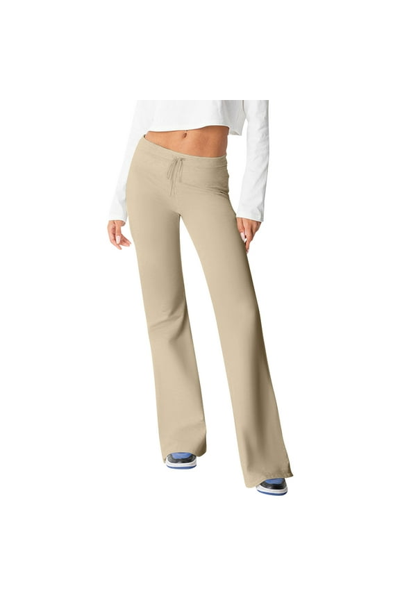 Yoga Pants for Women Low Rise Straight Leg Sweatpants Y2k Stretchy Loose Gym Leggings,Beige,L