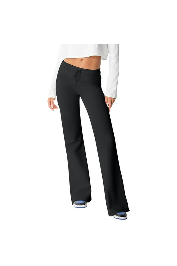 Yoga Pants for Women Low Rise Straight Leg Sweatpants Y2k Stretchy Loose Gym Leggings,Black,L