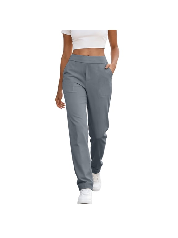 Yoga Pants for Women Straight Leg Dress Stretch Joggers Ladies Work Trousers with Pockets High Waist Business Casual Pull On Smart Trousers