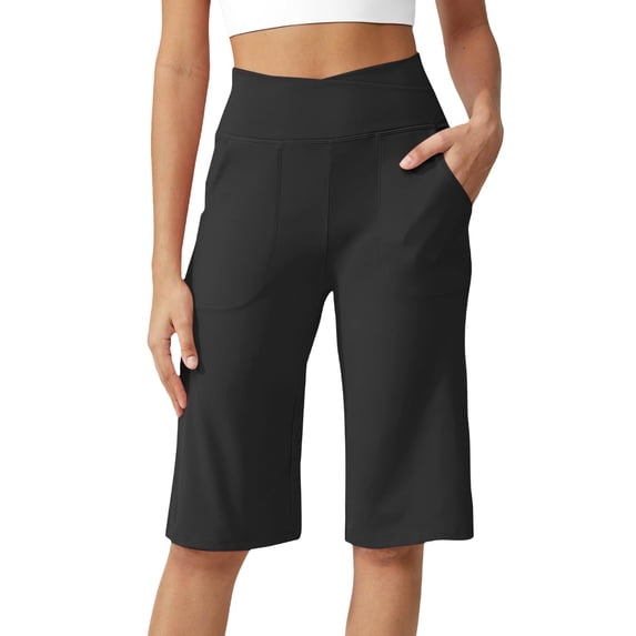 Yoga Pants for Women Yoga Shorts With Pockets Knee Length High Waisted Summer Gym Athletic Casual Pants