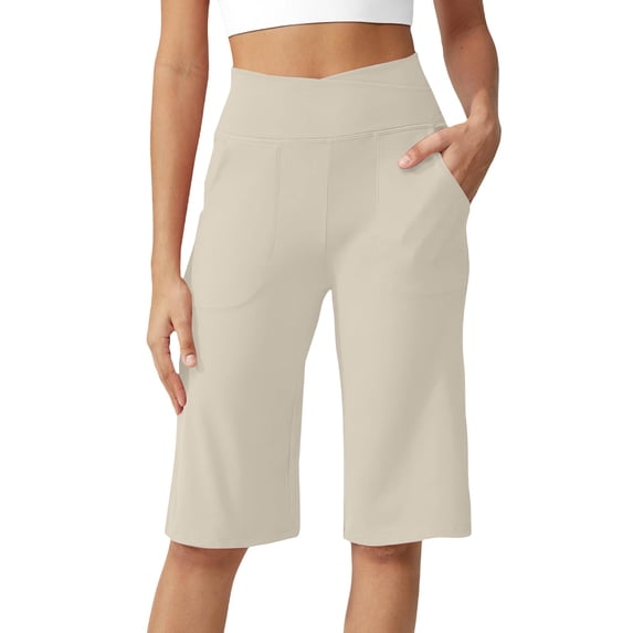 Yoga Pants for Women Yoga Shorts With Pockets Knee Length High Waisted Summer Gym Athletic Casual Pants