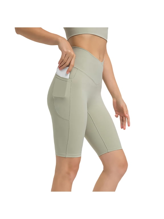 Yoga Pants for Women with Pockets, Cloud Feeling Cross Waist Yoga Shorts with Pockets for Women, 6" Crossover High Waist Lounge Biker Shorts