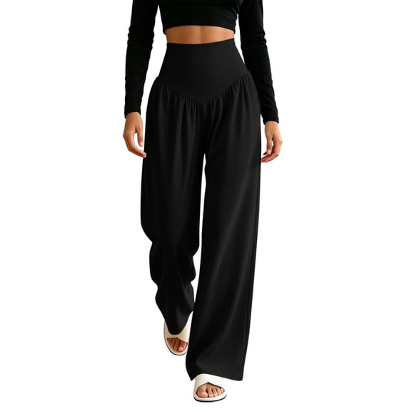 Yoga Pants for Women with Pockets Solid Color High Waisted Wide Leg Pants Loose Casual Trousers Sports Pant