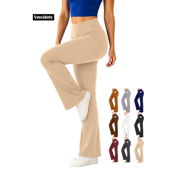 Yoga Pants for Women with Pockets Workout High Waist Stretch Flare Leggings with Two Pockets 1_Khaki XL